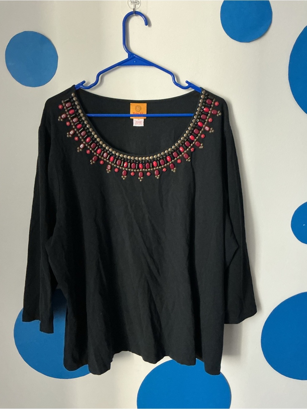 Ruby Rd. Black Scoop Neck Tunic with Pink and Gold Bead Trim